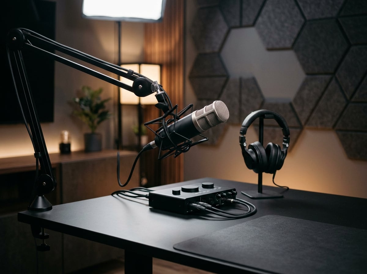 Modern podcast and broadcast recording studio for automotive interviews